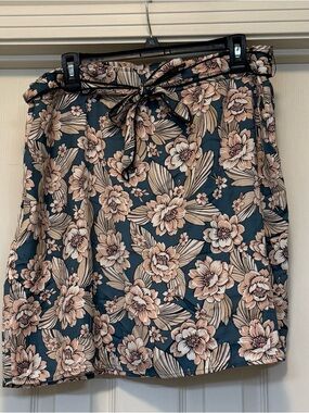 LOFT Floral Skirt in Teal and Blush